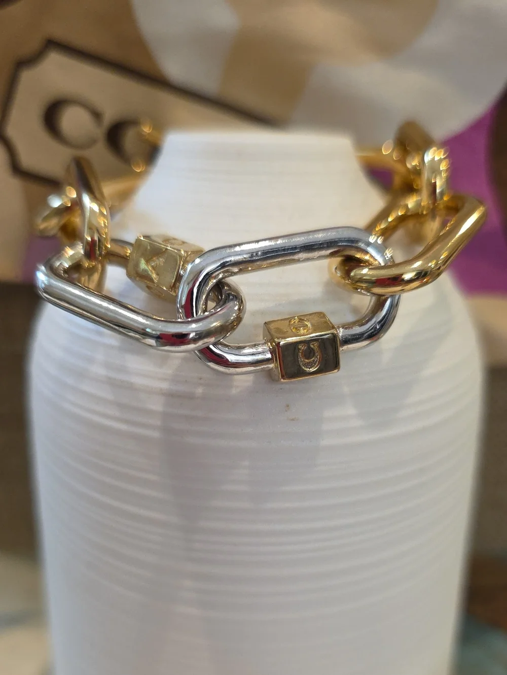 Coach 2 Toned Chain Link 8 Inch Braclet Nwt